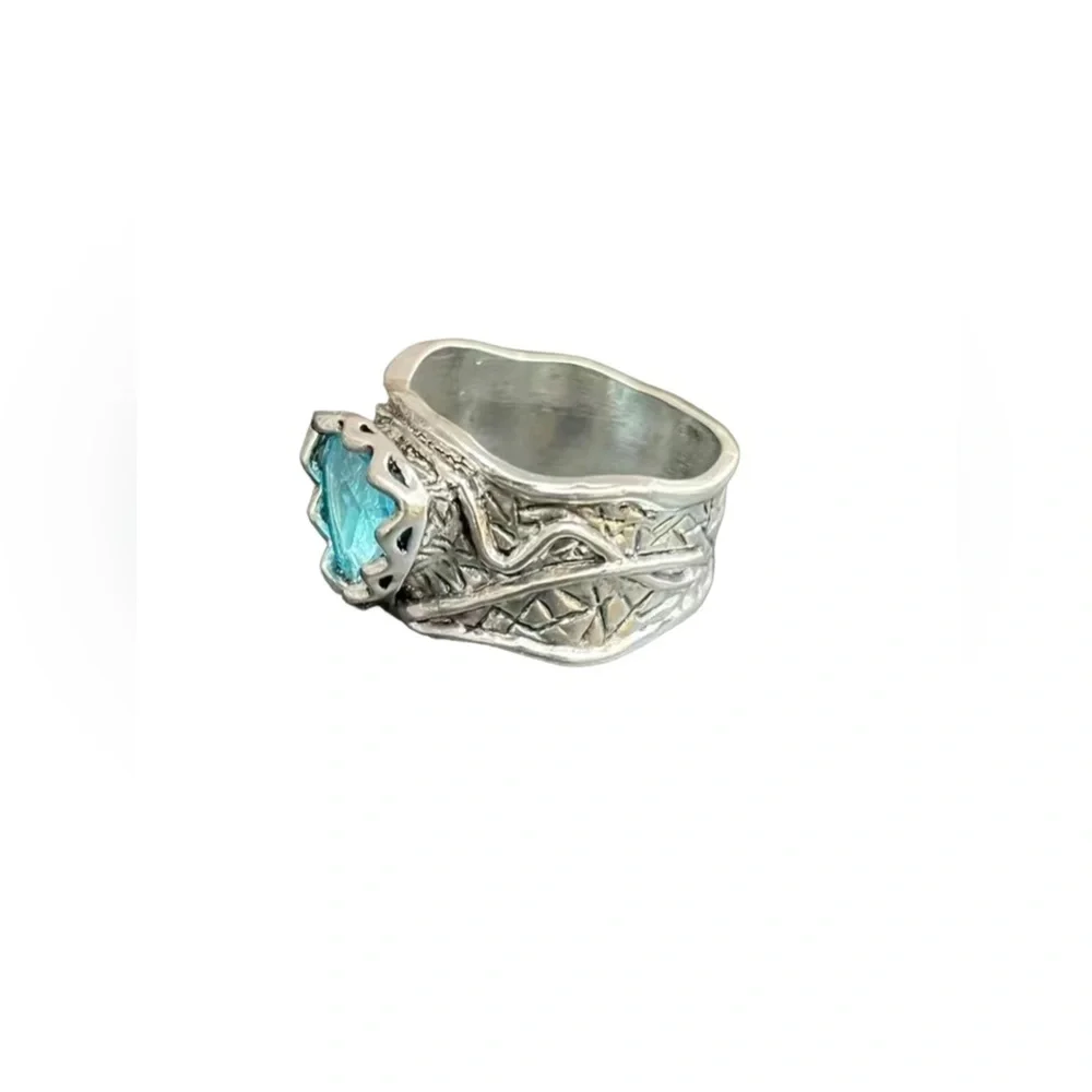New! Beautiful Blue Bohemian Silver Ring Zircon Gemstone Sz 8,9